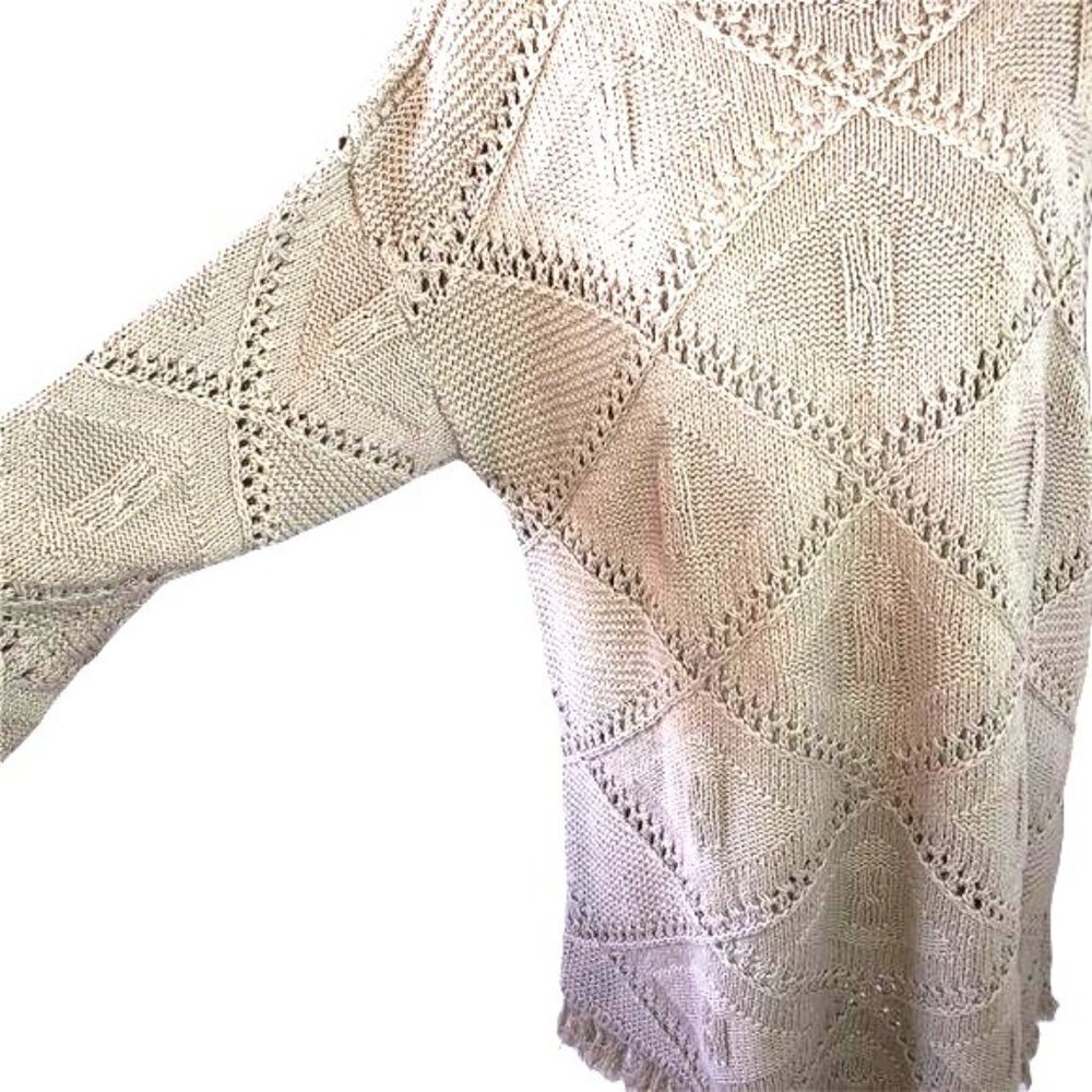 Yarnworks Handknit Dress Womens Size XL Tan Cotton Ramie Fringe Vintage Bohemian - Picture 8 of 10
